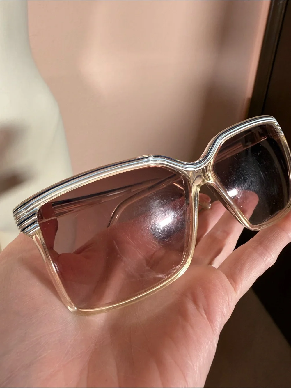 Vintage 1970's Blue white Clear plastic Oversized Grandma Sunglasses